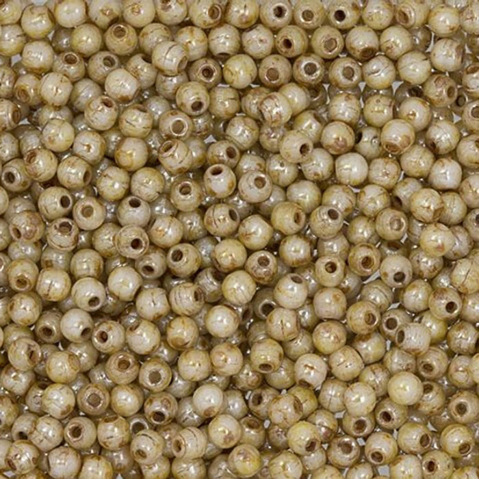 Czech Glass, Half-Drilled Round Finial Beads 2mm, Opaque Luster Picasso (2.5" Tube)