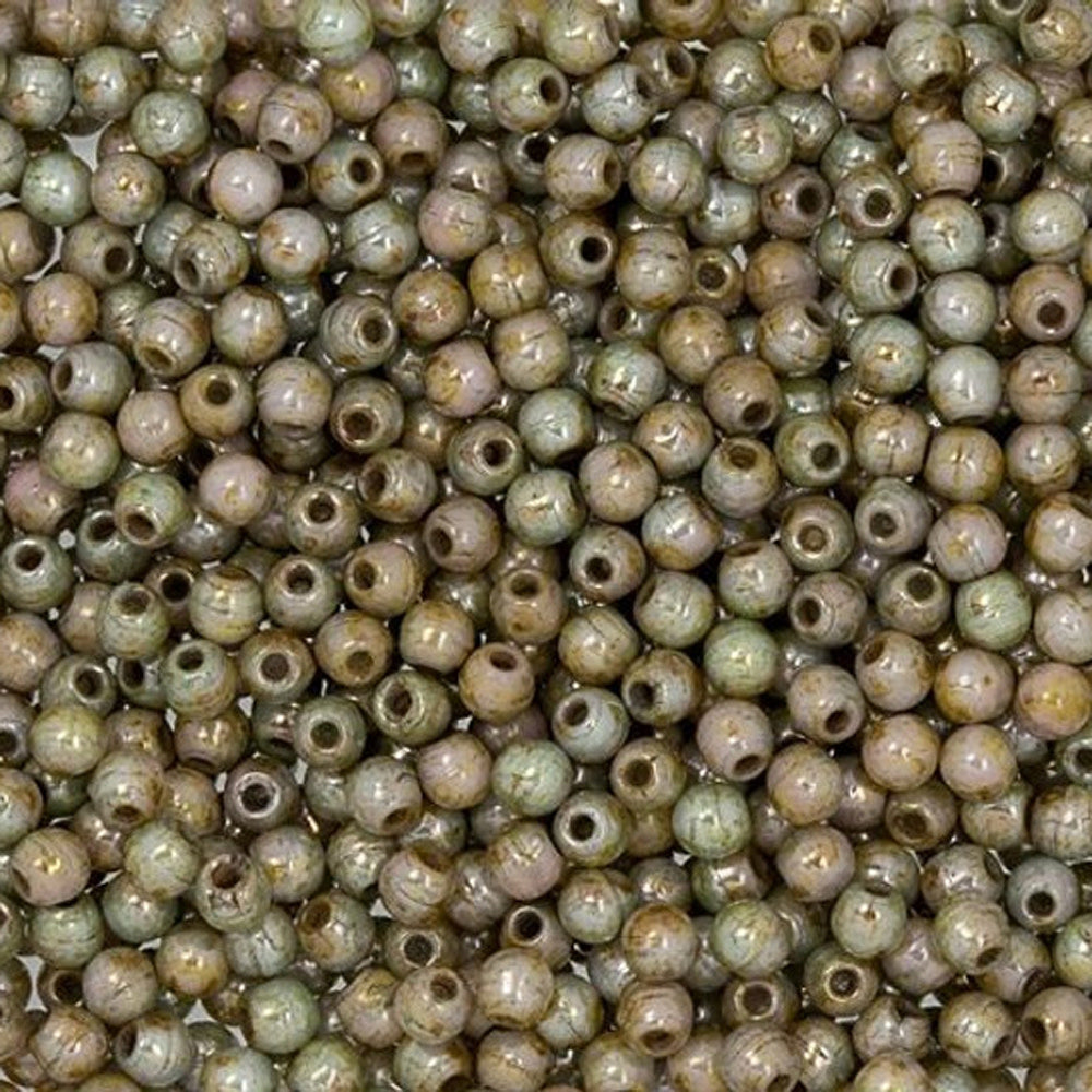 Czech Glass, Half-Drilled Round Finial Beads 2mm, Ultra Luster Opaque Green (2.5" Tube)