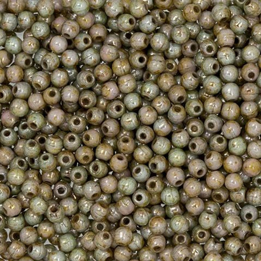 Czech Glass, Half-Drilled Round Finial Beads 2mm, Ultra Luster Opaque Green (2.5" Tube)