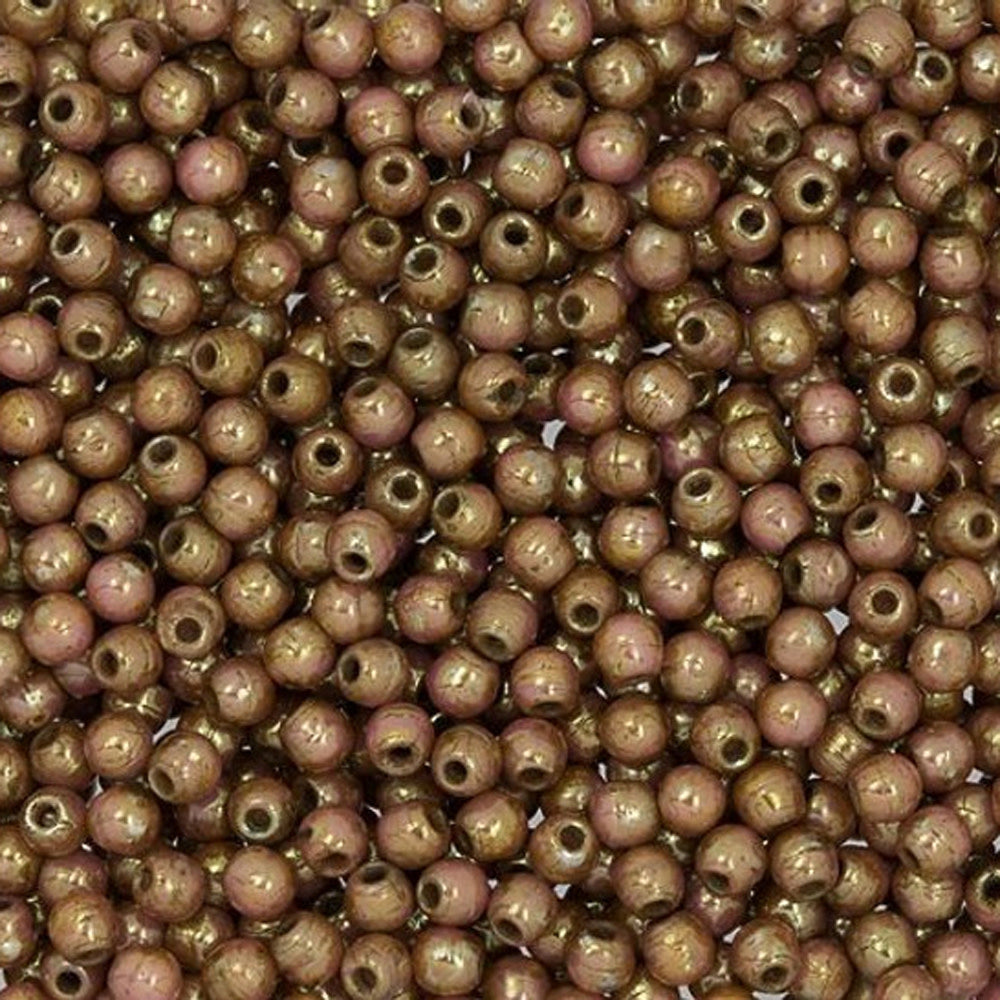 Czech Glass, Half-Drilled Round Finial Beads 2mm, Luster Opaque Rose/Gold Topaz (2.5" Tube)