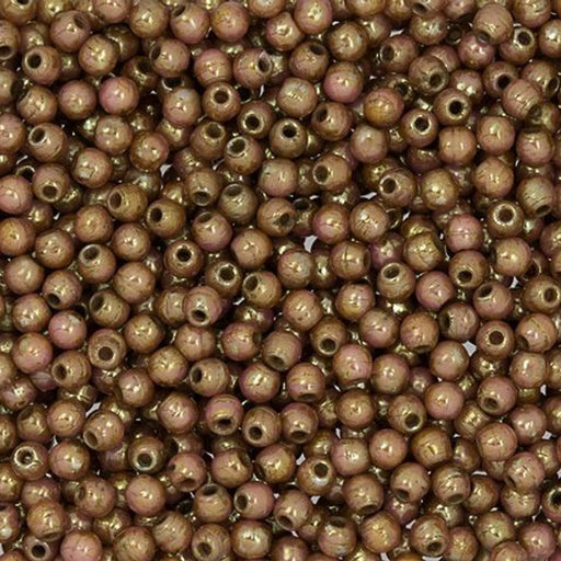 Czech Glass, Half-Drilled Round Finial Beads 2mm, Luster Opaque Rose/Gold Topaz (2.5" Tube)