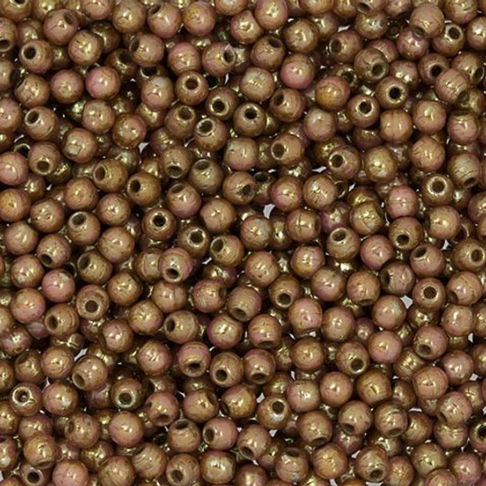 Czech Glass, Half-Drilled Round Finial Beads 2mm, Luster Opaque Rose/Gold Topaz (2.5" Tube)