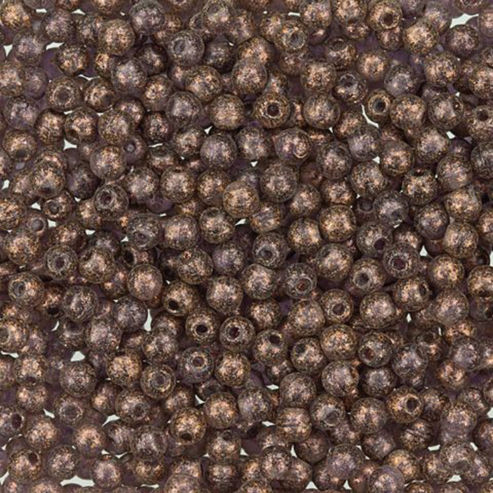 Czech Glass, Half-Drilled Round Finial Beads 2mm, Tanzanite Antique Shimmer (2.5" Tube)