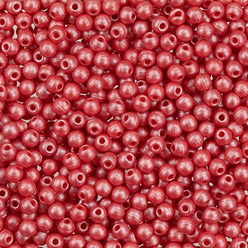 Czech Glass, Half-Drilled Round Finial Beads 2mm, Metal Luster Opaque Red (2.5" Tube)