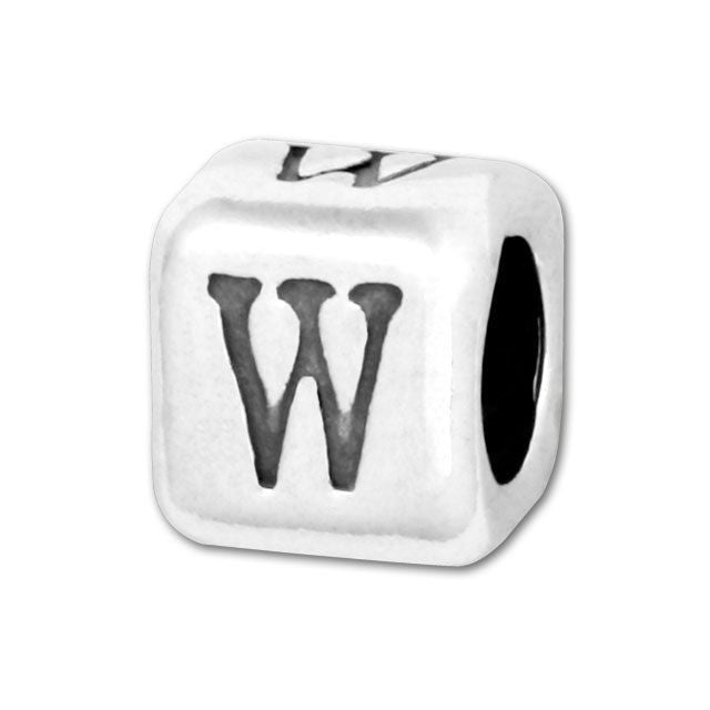 Alphabet Bead, Rounded Cube Letter "W" 5.8mm, Sterling Silver (1 Piece)