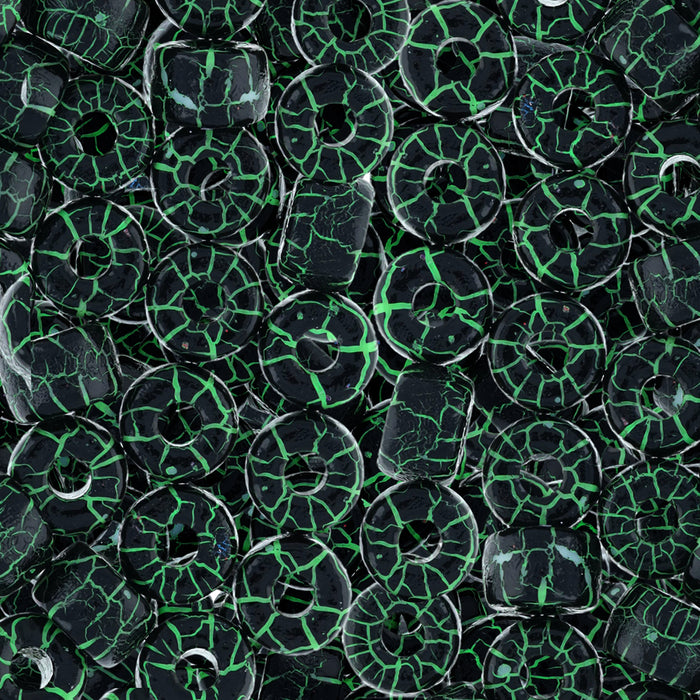 Czech Glass Matubo, 2/0 Seed Bead, Ionic Jet/Green (5.5 Inch Tube)