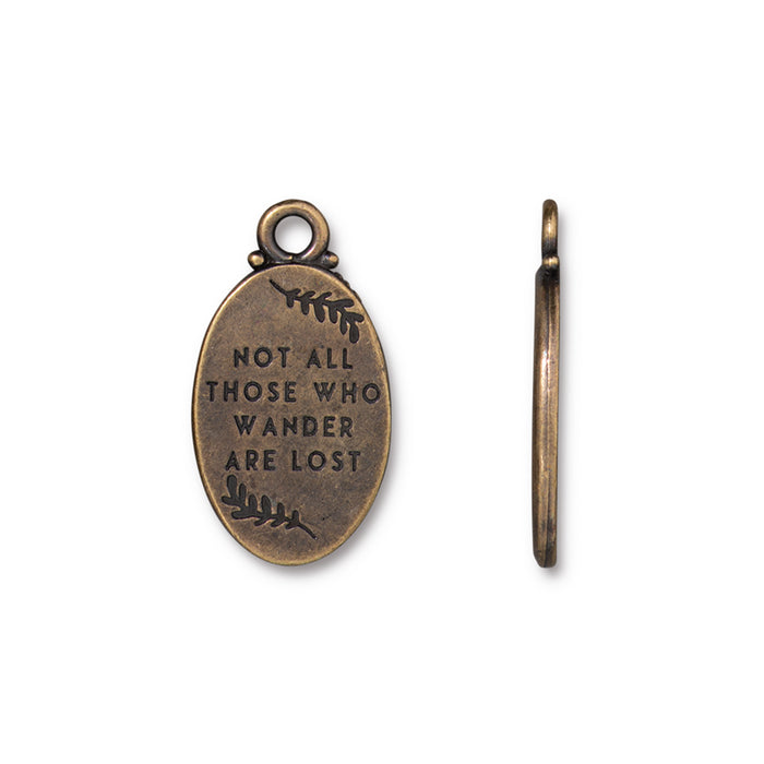 Pendant, Redwood Tree with Quote 29.5mm, Brass Oxide, by TierraCast (1 Piece)