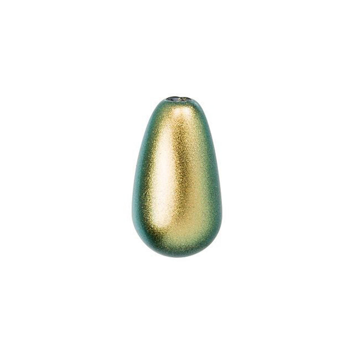 PRESTIGE Crystal, #5816 Swarovski Half-Drilled Teardrop Pearl Bead 11.5x6mm, Iridescent Green (1 Piece)