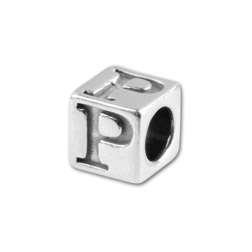 Alphabet Bead, Cube Letter "P" 5.6mm, Sterling Silver (1 Piece)