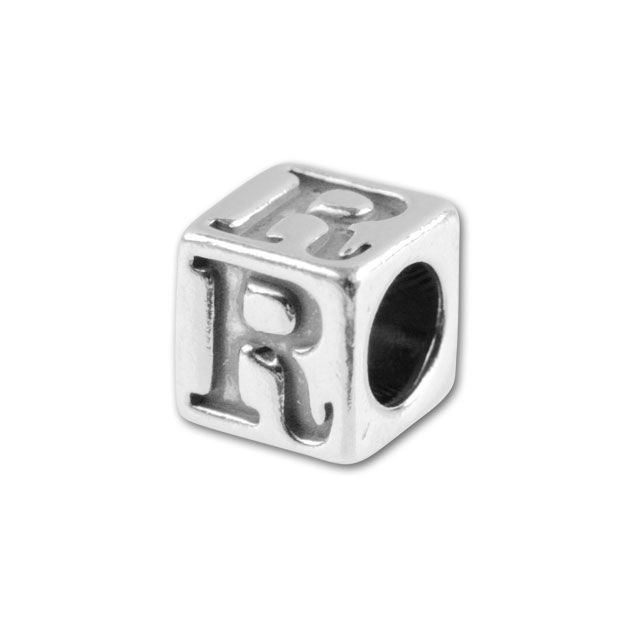 Alphabet Bead, Cube Letter "R" 5.6mm, Sterling Silver (1 Piece)