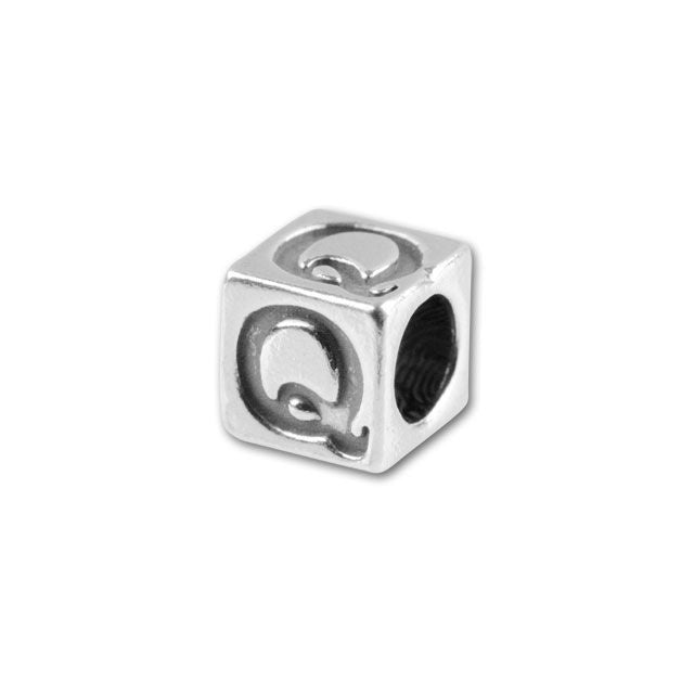 Alphabet Bead, Cube Letter "Q" 4.5mm, Sterling Silver (1 Piece)