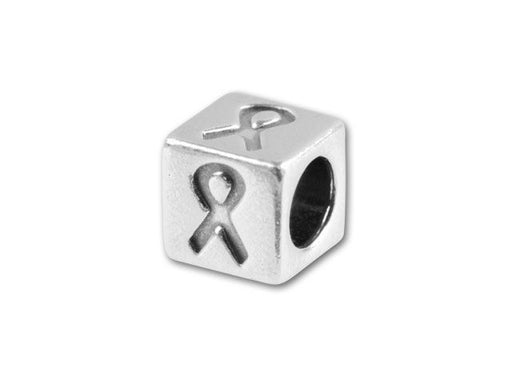 Sterling Silver, Alphabet Cube Bead 'Awareness Ribbon' 4.5mm, Antiqued