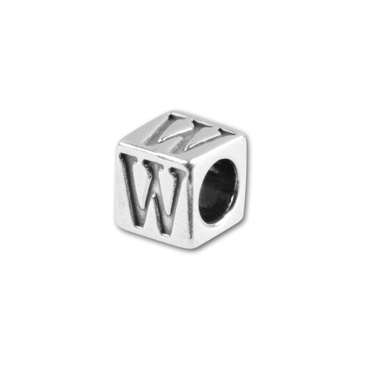 Alphabet Bead, Cube Letter "W" 4.5mm, Sterling Silver (1 Piece)