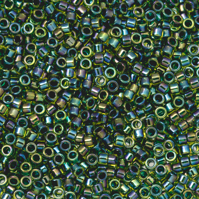 Toho Aiko Seed Beads, 11/0 #1829 'Forest Green-Lined Jonquil Rainbow' (4 Grams)