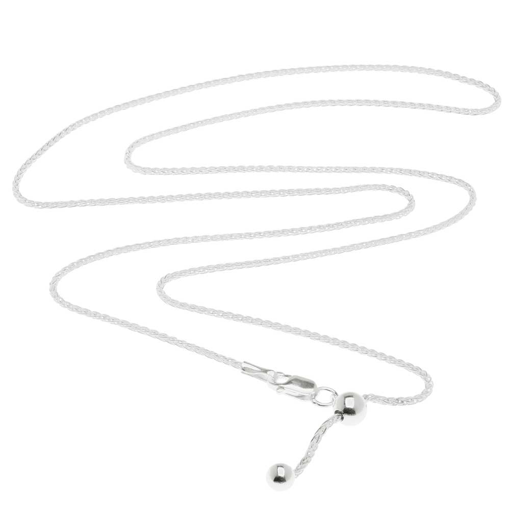 Finished Adjustable Chain Necklace, 0.5mm Wheat Links, 22 Inches, Sterling Silver