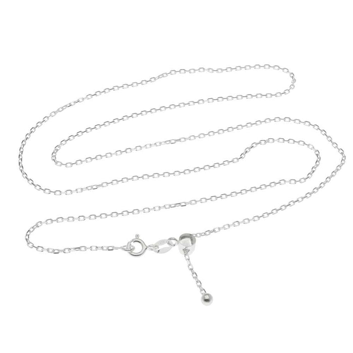 Finished Adjustable Chain Necklace, 1mm Cable Links with Clasp Assembly, 22 Inches, Sterling Silver