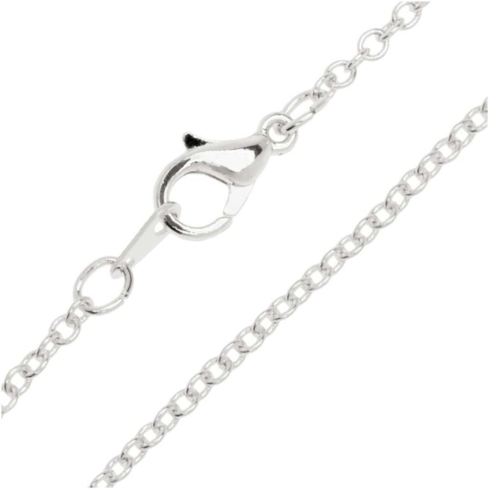 Finished Cable Chain Necklace, Oval Links with Lobster Clasp 2x1.8mm, 16 Inches, Silver Plated