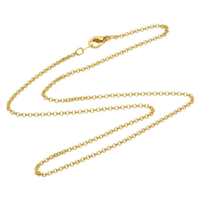 Finished Rolo Chain Necklace, Round Links with Lobster Clasp 2mm, 18 Inches, 22K Gold Plated