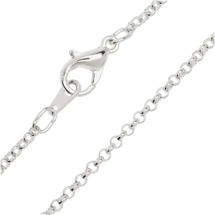 Finished Rolo Chain Necklace, Round Links with Lobster Clasp 2mm, 18 Inches, Silver Plated