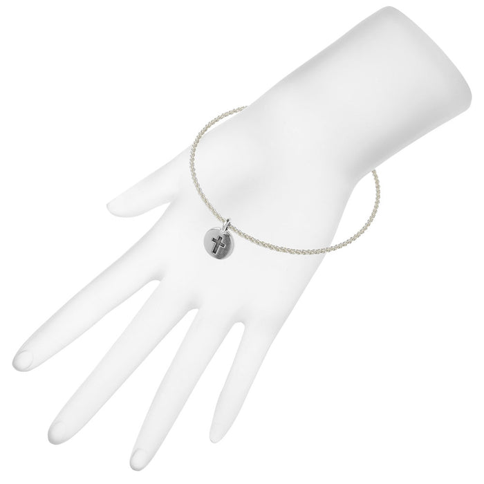 Retired - Braided Wire Bangle Bracelet with Cross Charm
