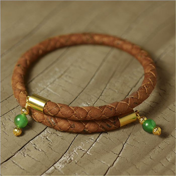 Boho Gemstone Cork Memory Wire Bangle