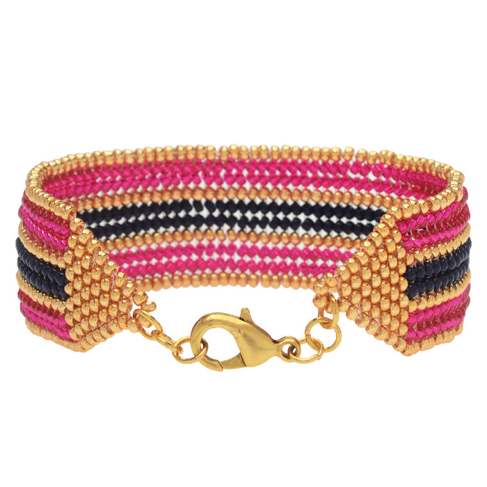 Raspberry Stripes Herringbone Bracelet