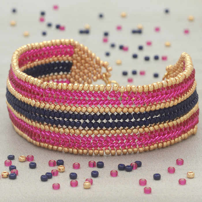 Raspberry Stripes Herringbone Bracelet