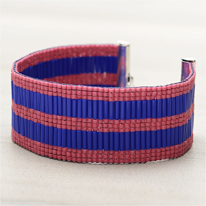 Pretty Pansy and Cobalt Bugle Loom Bracelet