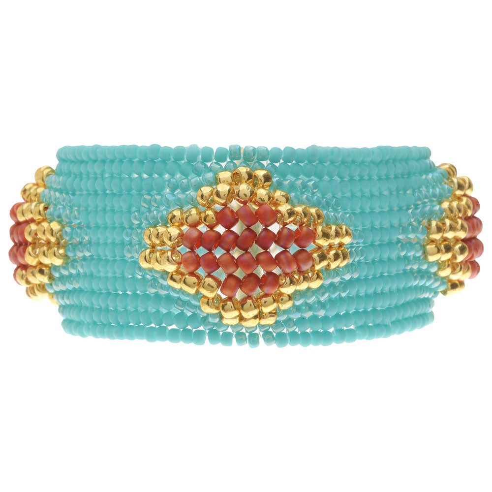 Retired - Herringbone Bubbles Bracelet in Turquoise and Coral
