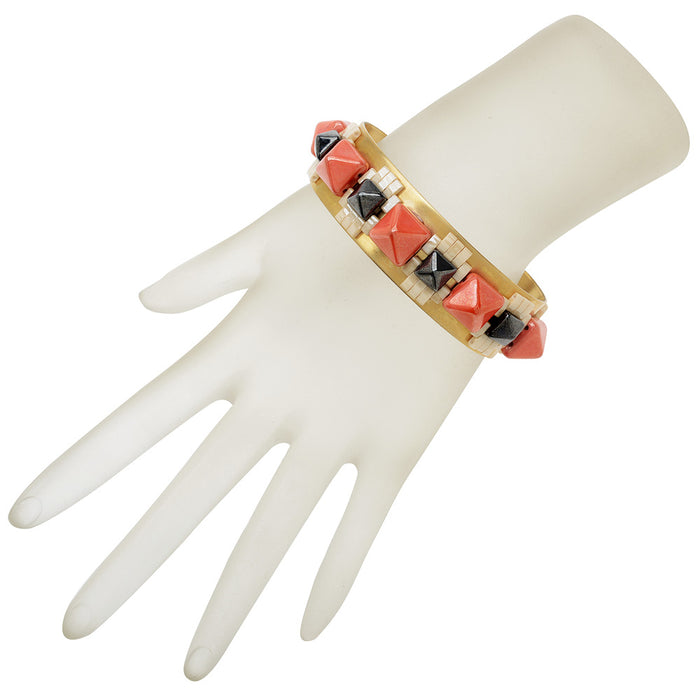 Retired - Mayan Revival Cuff in Coral and Hematite