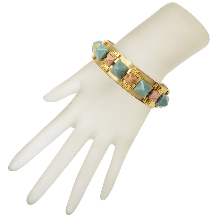 Mayan Revival Cuff in Turquoise and Pink Luster