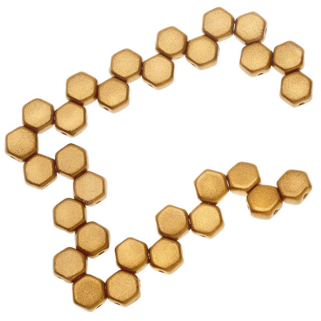 Czech Glass Honeycomb Beads, 2-Hole Hexagon 6mm, Crystal Bronze Pale Gold (30 Pieces)