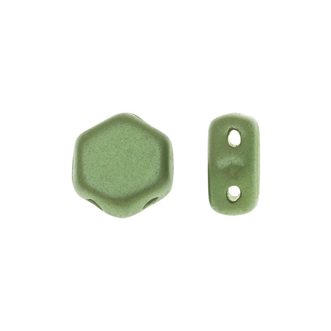 Czech Glass Honeycomb Beads, 2-Hole Hexagon 6mm, Pastel Olivine (30 Pieces)