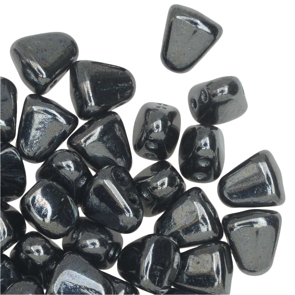 Czech Glass Matubo, Triangular 2-Hole Nib-Bit Beads 5.5x6mm, Hematite (2.5" Tube)