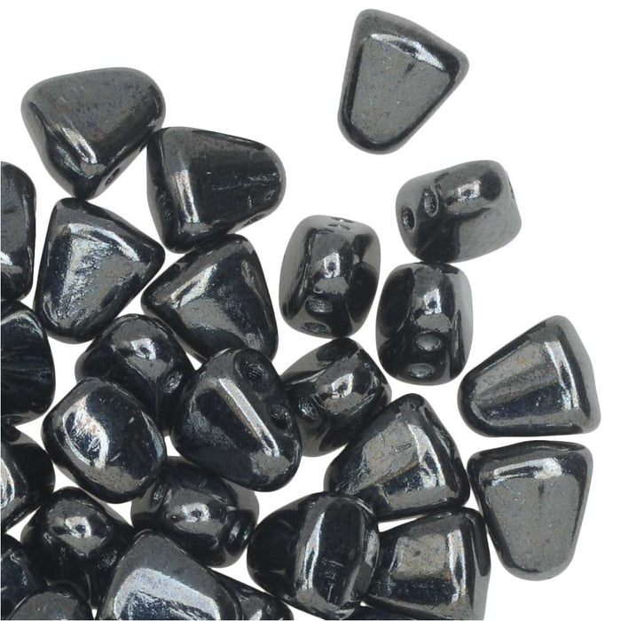 Czech Glass Matubo, Triangular 2-Hole Nib-Bit Beads 5.5x6mm, Hematite (2.5" Tube)