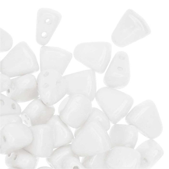 Czech Glass Matubo, Triangular 2-Hole Nib-Bit Beads 5.5x6mm, Luster - Opaque White (2.5" Tube)