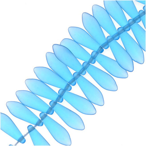Czech Glass 5 x 16mm Dagger Beads - Matte Aquamarine, 50pcs (1 Strand)