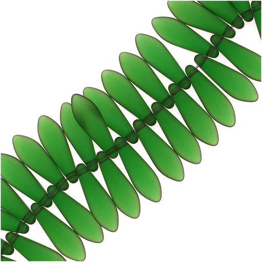 Czech Glass 5 x 16mm Dagger Beads - Matte Emerald, 50pcs (1 Strand)