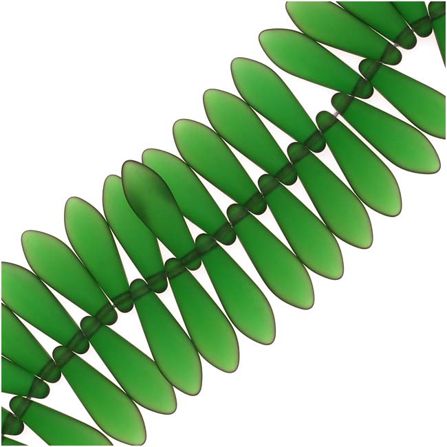 Czech Glass 5 x 16mm Dagger Beads - Matte Emerald, 50pcs (1 Strand)