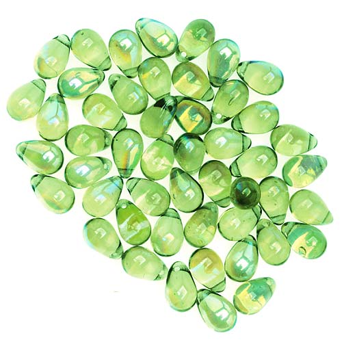 Czech Glass Beads 9mm Teardrop Peridot Green AB (1 Strand)