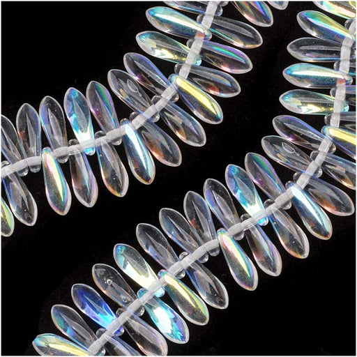 Czech Glass 3 x 10mm Dagger Spear Beads Crystal AB (1 Strand)