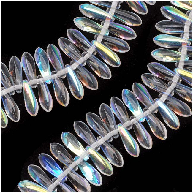 Czech Glass 3 x 10mm Dagger Spear Beads Crystal AB (1 Strand)
