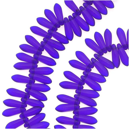 Czech Glass 3 x 10mm Dagger Spear Beads Matte Cobalt (1 Strand)