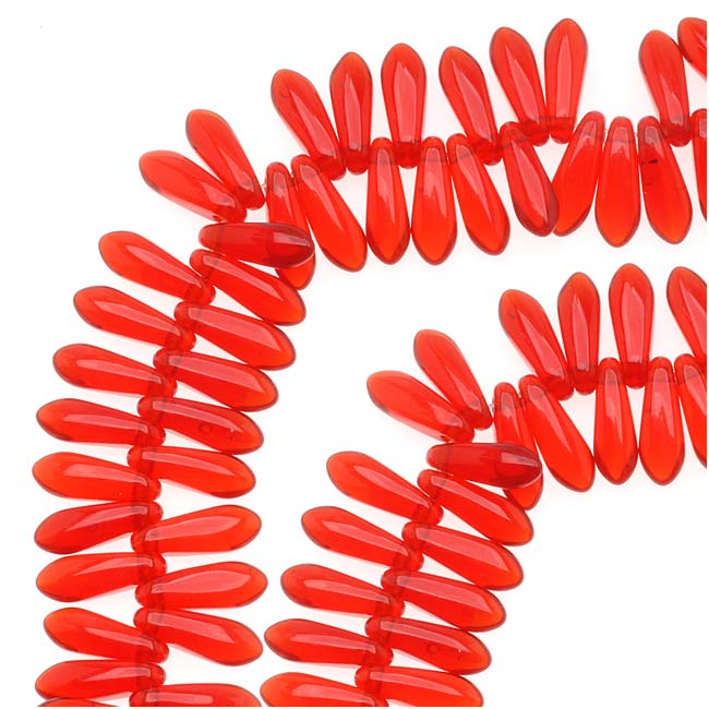 Czech Glass 3 x 10mm Dagger Spear Beads Siam Ruby (1 Strand)