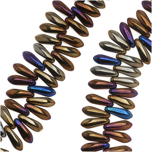 Czech Glass 3 x 10mm Dagger Beads - Brown Iris  (50 pcs)