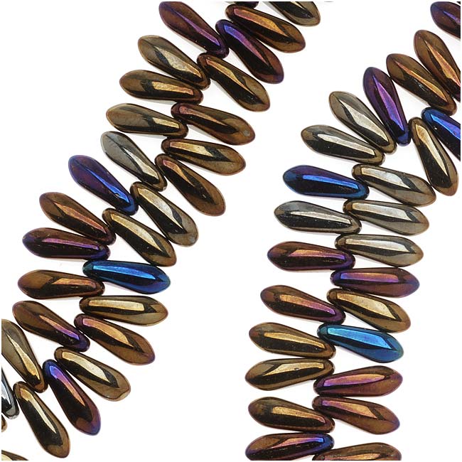 Czech Glass 3 x 10mm Dagger Beads - Brown Iris  (50 pcs)