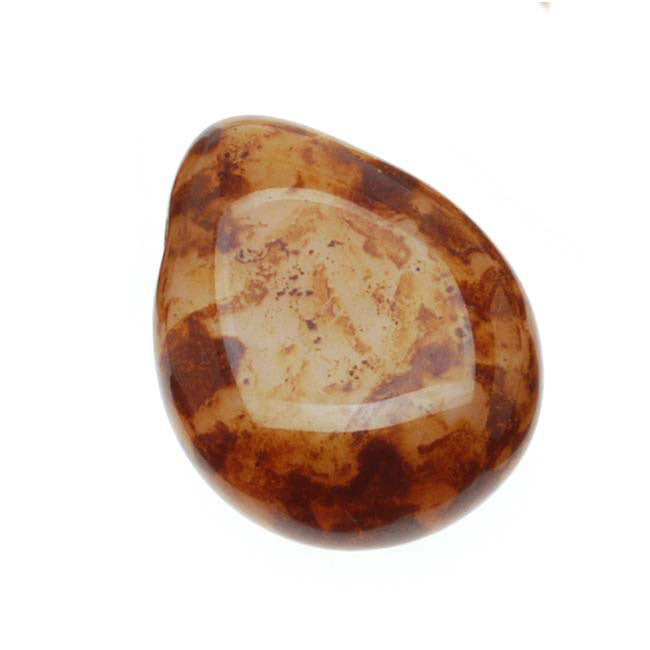 Czech Glass Beads Flat Pear Teardrops - 16x12mm Opaque Light Beige Picasso (1 Strand)