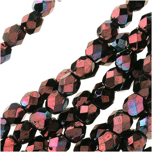 Czech Fire Polished Glass Beads 3mm Round 'Metallic Amethyst Luster' (50 pcs)