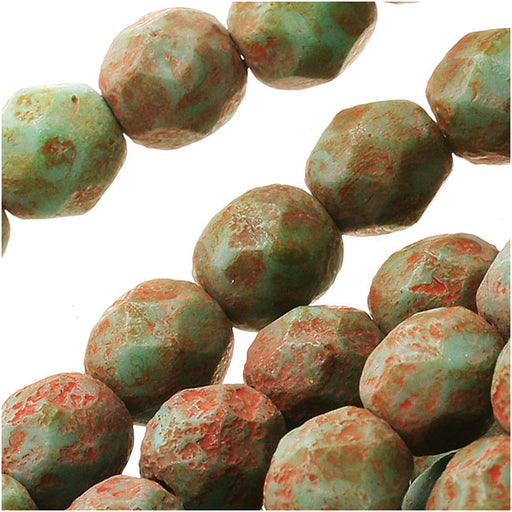 Czech Fire Polished Glass Beads 6mm Round Turquoise Stone Picasso (1 Strand)