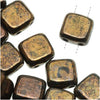 CzechMates Glass 2-Hole Square Tile Beads 6mm 'Jet Bronze Picasso' (1 Strand)